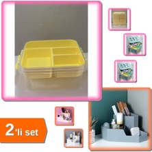 Hereveoyuncak  Çok Amaçlı Oyuncak Saklama Kutusu + Masaüstü Köşe Düzenleyici Makyaj Organizeri - 2li Set Y2J6U7