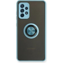 Evolvera Samsung Galaxy A72 Kılıf Montreal Yüzüklü Silikon Kapak - Buz Mavi