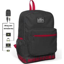 Mena Rise Nakış Logolu USB Şarjlı Kulaklık Çıkışlı Koyu Gri Sırt Çantası 24105