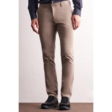 İmza - Koyu Bej Yan Cep Düz Paça Pamuklu Slim Fit Chino Casual Pantolon 1003255165