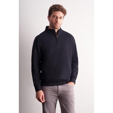 İmza Lacivert Uzun Kol Hakim Yaka Düz Pamuklu Comfort Fit Sweatshirt 1013255151