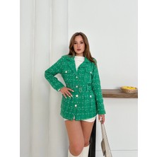 Mesga Butik Çok Düğmeli Kemerli Yüksek Kaliteli Astarlı Ceket Yeşil OS255859