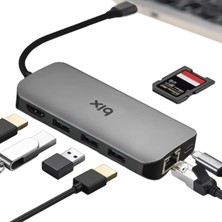 Mena Rise Bix BX10HB 8'i1 Arada Type-C Hub 4K@30Hz HDMI Bağlantı, 100W Pd Güç Dağıtımı C Tipi Şarj Bağlantı Noktası, 1gbps Ethernet, 3* USB 3.0, Pro/air, Windows, Chrome/ Uyumlu Çoklayıcı Adaptör