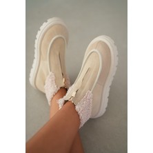 Selin Shoes Bruve Ön Fermuar Detaylı Kürklü Hakiki Deri Süet Kadın Bot-Ekru