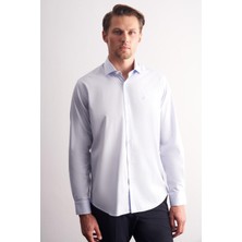 İmza Mavi Yarım Italyan Yaka Uzun Kol Premium Slim Fit %100 Pamuk Gömlek 1004255197