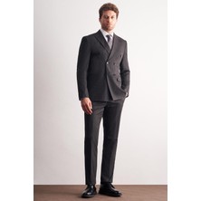 İmza Siyah Kılıç Yaka Tam Astar 6 Drop Slim Fit Esnek Kruvaze  Takım Elbise 1001255153