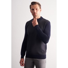 İmza Koyu Lacivert Yarım Balıkçı Yaka Uzun Kol Cepsiz Comfort Fit Pamuklu Triko Kazak 1012255222
