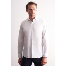 İmza Beyaz Yarım İtalyan Yaka Uzun Kol Premium Slim Fit Pamuklu Gömlek 1004255198