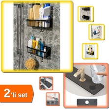 Hereveoyuncak 2 Adet Yapışkanlı Plastik Mutfak Banyo Rafı + Su Emici Sihirli Mutfak Musluk Matı - 2li Set L2E2E9