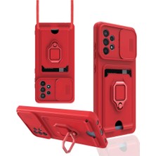 Evolvera Samsung Galaxy A72 Kılıf Zuma Kartvizitli Yüzüklü Silikon - Kırmızı