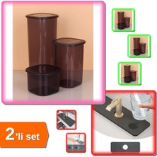 Hereveoyuncak 3 Adet Koyu Şeffaf Saklama Kabı + Su Emici Sihirli Mutfak +Banyo Musluk Matı - 2li Set 9R3K2L