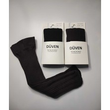 Düven 2'li Paket Yumuşacık Dokusu Klasik Örgü Deseniyle Kalın Kışlık Siyah & Kestane Rengi Dizaltı Çorap