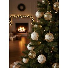 Dodomar 16 Adet Yılbaşı Ağacı Top Süsü (6 Cm) - Beyaz Şeffaf Gold Işlemeli Lüks Dekorasyon Seti (Özel Pvc Kraft Kutulu)