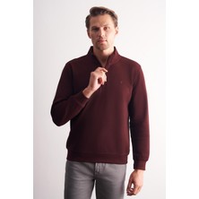 İmza Bordo Uzun Kol Hakim Yaka Düz Pamuklu Comfort Fit Sweatshirt 1013255151