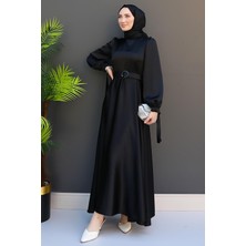 Giza Store Saten Kemerli Elbise Siyah