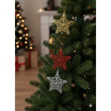 Dodomar 6 Adet Yılbaşı Ağacı Tel Yıldız Süs (8 Cm) - Kırmızı, Gümüş, Altın Renkli 3 Boyutlu Lüks Dekorasyon Seti (Özel Pvc Kutulu)