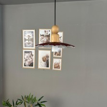 Bamyum Moriva Vişne Çürüğü Metal Avize Kalın Ahşap Boncuk Başlık Tekli Rustik Cafe Modern Sarkıt Aydınlatma