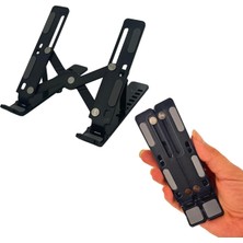 Mena Rise Coverzone Mini Metal Stand Katlanabilir Çantada Taşınabilir Folding Alüminyum 8 Kademeli Telefon ve Tablet Standı 13 cm Mini Dizayn | RT008 Siyah