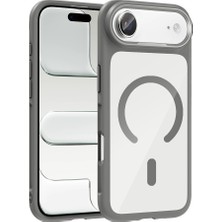 Spia iPhone 17 Air Kılıf M-Safe Şarj Özellikli Metal Kamera Çerçeveli Zore Tiko Kapak - Gri