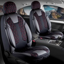Startcar Fiat Linea Deri Detaylı Oto Koltuk Kılıfı Ön Arka Set Cyrus Seri Siyah Kırmızı Scr