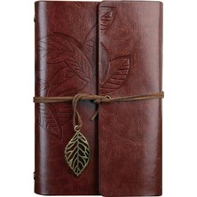 Mena Rise Retro Yapraklı Not Defteri, Klasik Pu Deri Kapak, Seyahat Defteri, Travel Journal, Günlük, Seyahat Günlüğü, Doldurulabilir Eskiz Defteri,, 130X185MM
