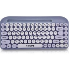 Mena Rise Saywin Bluetooth Klavye Renkli Retro Kablosuz Klavye Daktilo Görünümlü Tuş Tasarımı Şık ve Kullanışlı Telefon Koyma Gözü Pilli Türkçe Q Klavye Sw-05 (Mor)