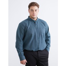 Lc Waikiki Uzun Kollu Regular Fit Erkek Gömlek 6XL Yeşil Klasik Gabardin Tasarım