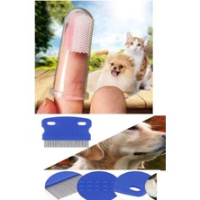 Mena Rise 2 Li Set Kedi Köpek Tavşan Için Parmağa Takılan Diş Fırçası - Ince Dişli Bit Pire Tarağı