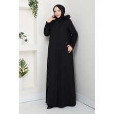 Doque Büyük Beden Siyah Kışlık Kaşe Kadın Pardesü Kapşonlu Akesim 58028