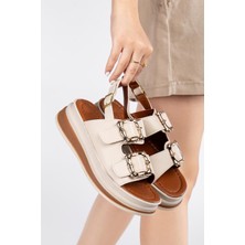 Bukond Günlük Kadın Sandalet Çift Tokalı Yumuşak Rahat Ortopedik