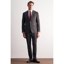 İmza Koyu Antrasit Kırlangıç Yaka Çizgili Desen Kruvaze Esnek 6 Drop Slim Fit Classic Takım Elbise 1001255165