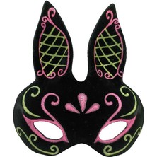 Shopwave Siyah Renk Pembe Gold Simli Siyah Süet Kaplama Tavşan Maskesi 18X16 cm