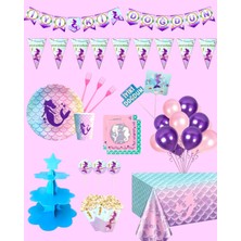 Evabrite Deniz Kızı Doğum Günü Parti Seti - Kız Çocuk Parti Masa Süsleri 8 Kişilik