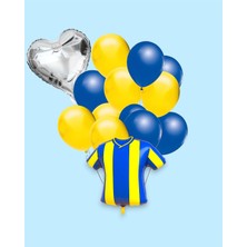 Evabrite Taraftar Sarı Lacivert Forma Şekilli Folyo Balon Seti - Kalp Folyo Doğum Günü Parti Seti