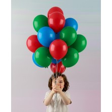 Evabrite 12INC Büyük Boy Mavi Kırmızı Yeşil Renk Balon Yüksek Kalite 30 Adet - Doğum Günü Parti Süsü