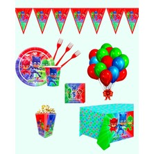 Evabrite Pijamaskeliler 32 Kişilik Doğum Günü Parti Malzemeleri Seti | Kedi Çocuk Baykuş Kız Pj Masks Konsept