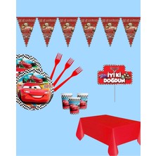 Evabrite Cars Arabalar Temalı Şimşek Mcquen Set 32 Kişilik Doğum Günü Parti Malzemeleri Erkek Çocuk Konsept