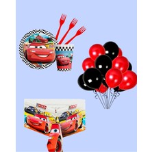 Evabrite Cars Arabalar Şimşek Doğum Günü Parti Seti - Erkek Çocuk Doğum Günü Parti Süsleri 24 Kişilik