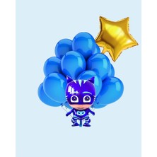 Evabrite Pijamaskeliler Folyo Balon Seti - Kedi Çocuk -Yıldız Doğum Günü Parti Seti