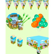 Evabrite Orman Temalı Safari Hayvan Baskılı Doğum Günü Parti Seti 32 Kişilik - Safari Konsept Masa Süsleri