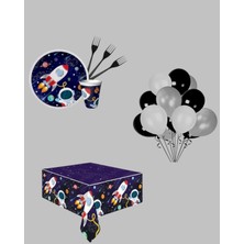 Evabrite Kozmik Uzay Astronot Konsept Doğum Günü Parti Seti -Uzay Doğum Günü Erkek Çocuk Konsept 24 Kişilik