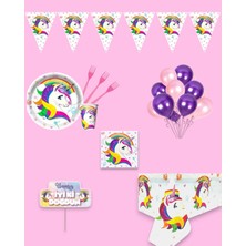 Evabrite Unicorn Temalı 8 Kişilik Doğum Günü Parti Seti - Unicorn Konsept Parti Süsleri Tek Boynuzlu At