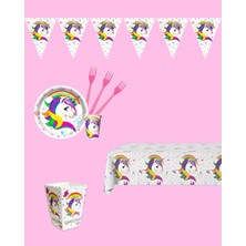 Evabrite Unicorn Konseptli Tek Boynuzlu At Doğum Günü Parti Seti - Kız Çocuk Doğum Günü Süsleri 8 Kişilik