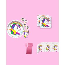 Evabrite Unicorn Tek Boynuzlu At 16 Kişilik Doğum Günü Parti Seti - Unicorn Tek Boynuzlu At Parti Süsleri