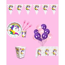 Evabrite Unicorn Temalı 32 Kişilik Doğum Günü Parti Seti -Unicorn Tek Boynuzlu At Konsept