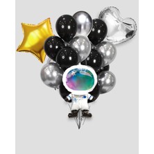 Evabrite Uzay Astronot Konsept Folyo Balon Seti - Kalp ve Yıldız Folyo Doğum Günü Parti Seti