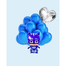 Evabrite Pijamaskeliler Folyo Balon Seti - Kedi Çocuk - Kalp Folyo Doğum Günü Parti Seti