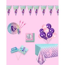 Evabrite Deniz Kızı Doğum Günü Parti Seti | 1-5 Yaş Arası | Balık Kuyruğu Temalı Kız Çocuk Masa Süsleri 32 Li