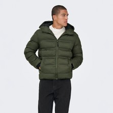 Only&Sons Union Seamless Life Puffer Erkek Haki Kapüşonlu Mont