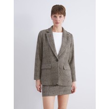 Lc Waikiki Yeni Sezon V Yaka Ekose Kadın Kaşe Blazer Ceket
